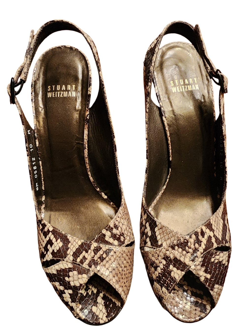 STUART WEITZMAN Genuine Python Leather Peep Toe Slingback Platform Heels Size 10 - Picture 4 of 8